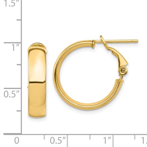 14k Yellow Gold High Polished 5mm Omega Back Hoop Earring 20.6 L x 19.76 mm W
